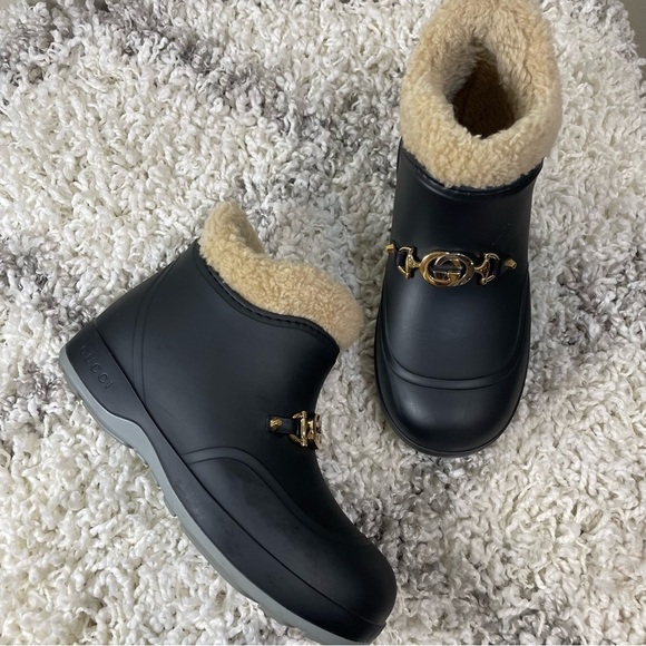 Gucci Crossy Horsebit Sherpa Lined Rain Winter Boots - Picture 7 of 14